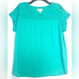Liz Claiborne Turquoise Short, Laced Knit Sleeve Women's Top